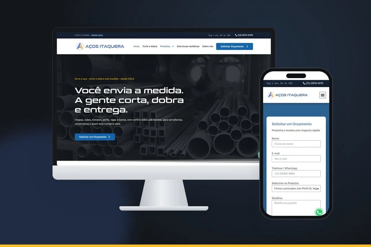 Aços Itaquera, projeto da Novamedia em monitor e celular