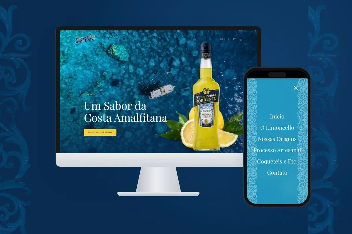 Limoncello di Sorrento, projeto da Novamedia em monitor e celular