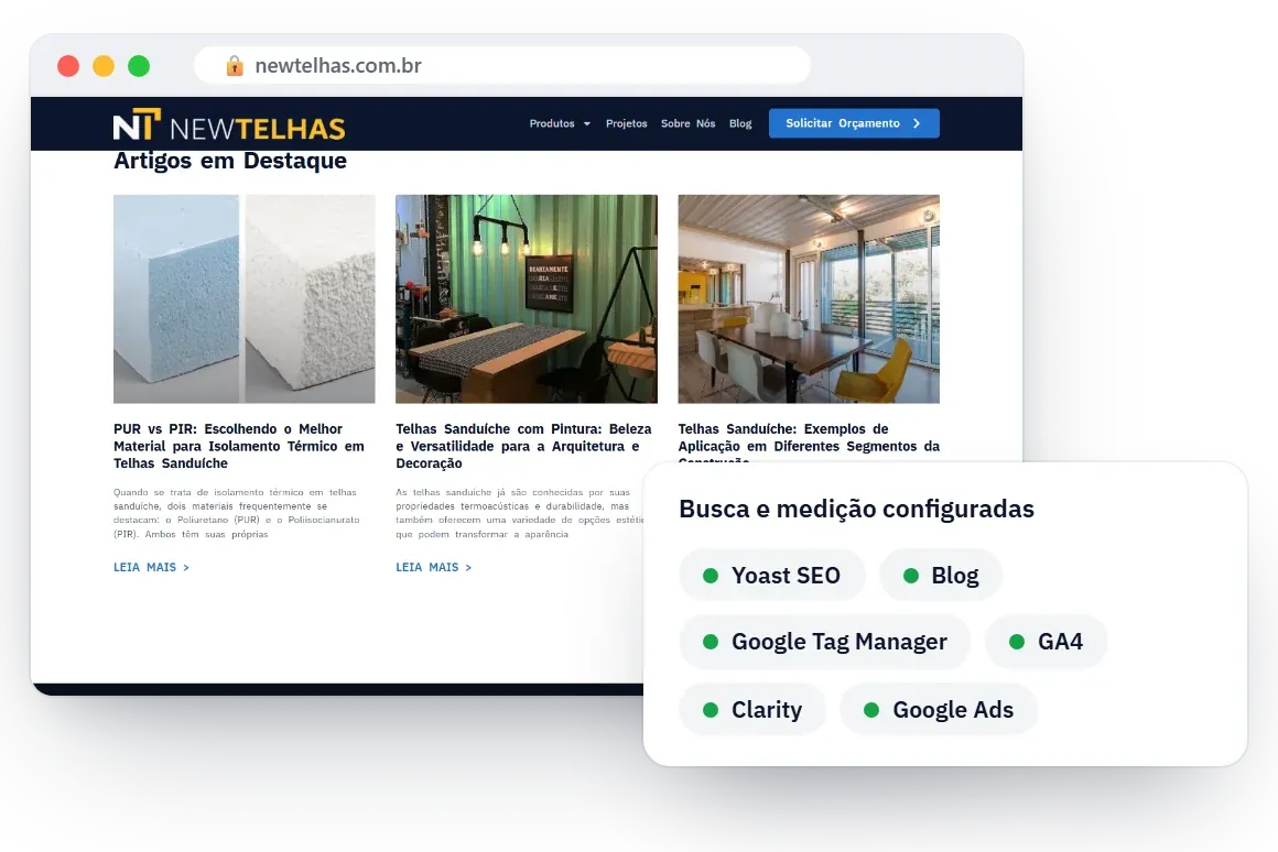 Blog da New Telhas e ferramentas de SEO e medição