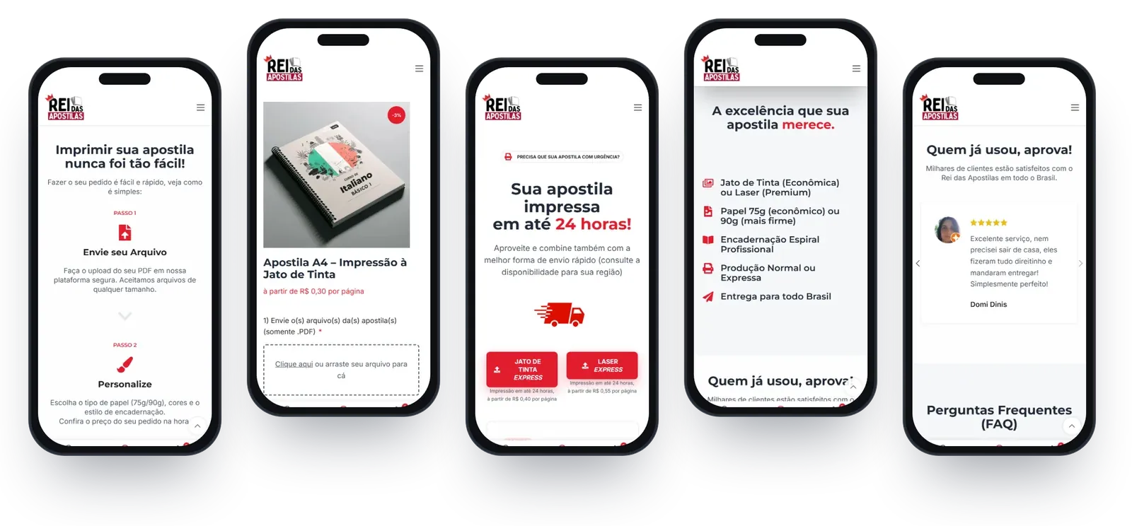 Telas do Rei das Apostilas no celular