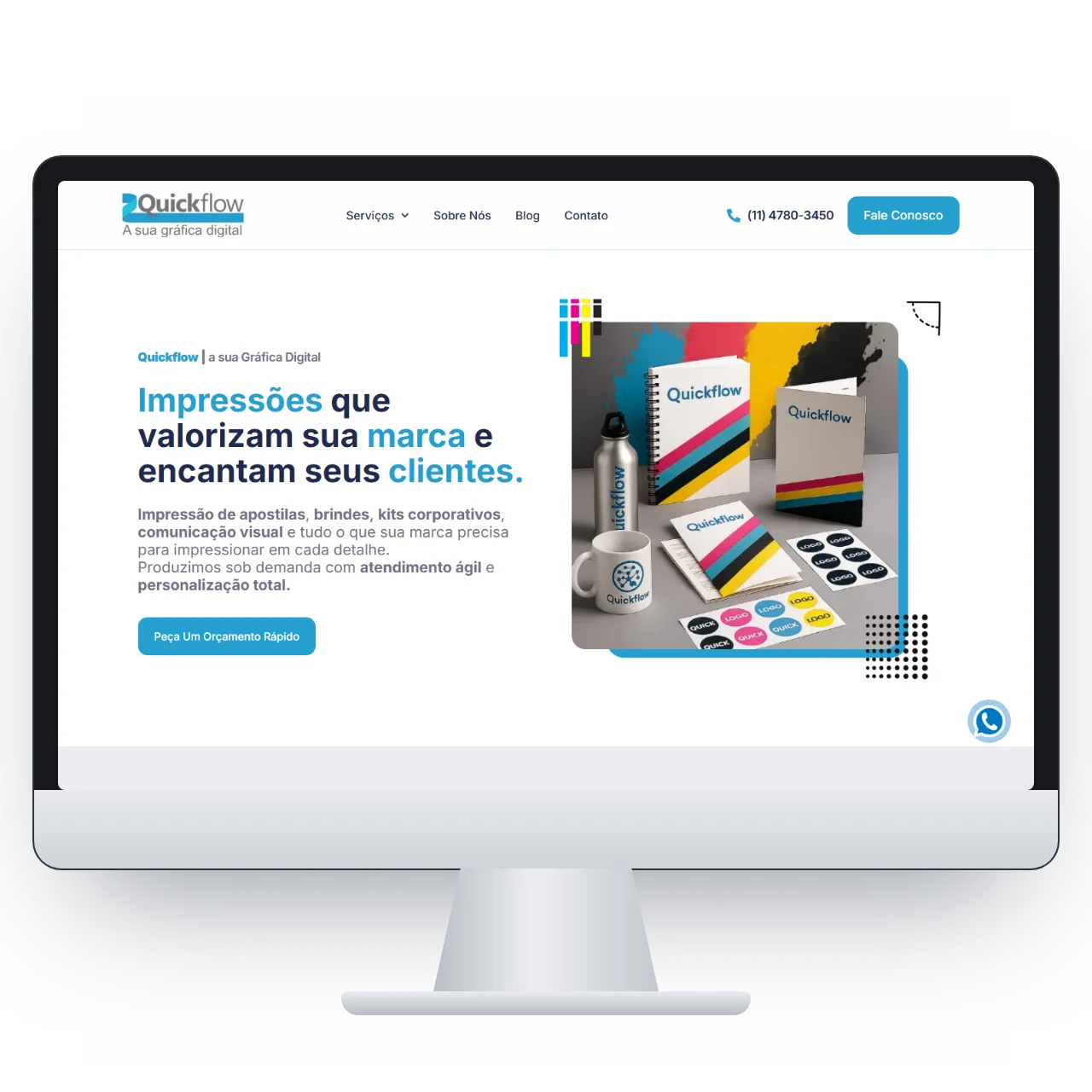 Home do site da Quickflow em um monitor