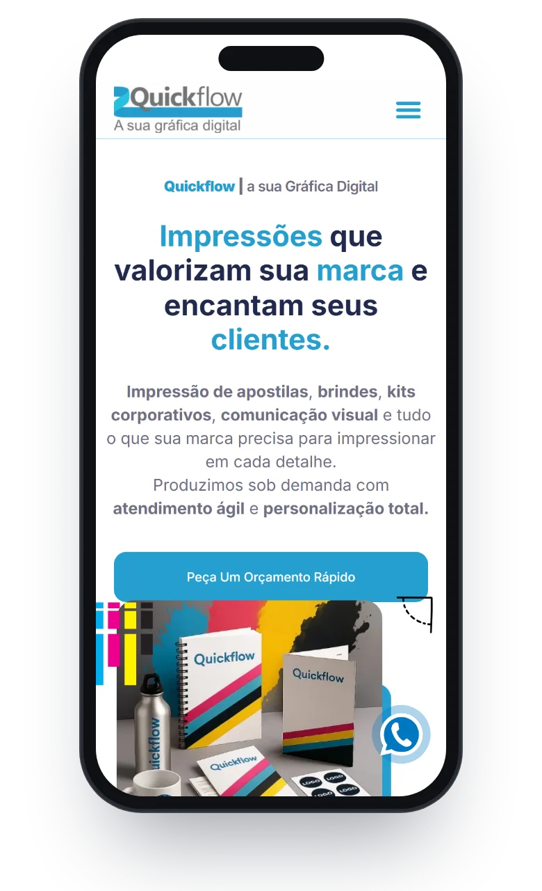 Home do site da Quickflow na versão mobile