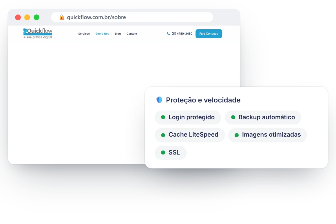 Página Sobre Nós e recursos de segurança e desempenho do site