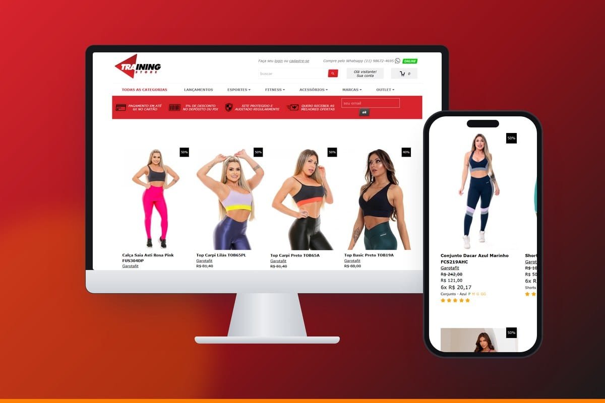 Anúncios da Training Store no Google e no Instagram, criados pela Novamedia